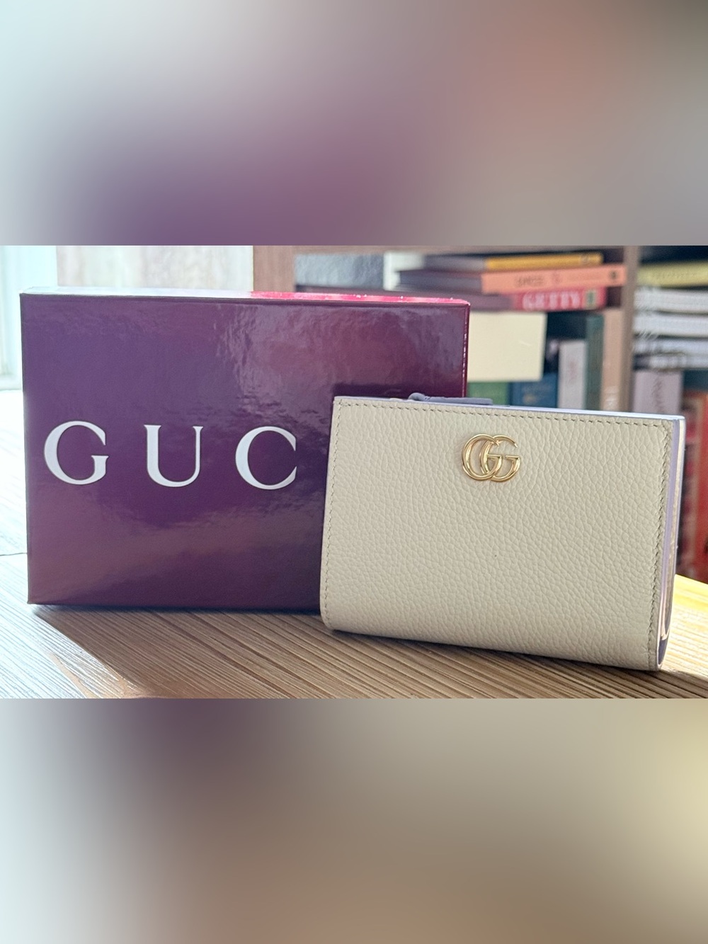 Gucci Cream and Purple Japanese Exclusive Leather Small Wallet with Gold GG Logo